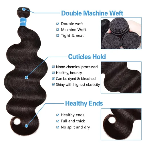 Miniatura 3 de Manojos de Cabello Humano con Ondas Corporales 3 Manojos de Cabello Humano (16 18 20 Pulgadas) Cabello Virgen Brasileño Grado 10A Remy Húmedo