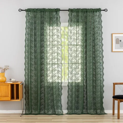 Miniatura 102 de YJ YANJUN Cortinas traslúcidas negras de 54 pulgadas de largo, panel de cortina de encaje gótico victoriano para cocina, cortinas cortas de Negro