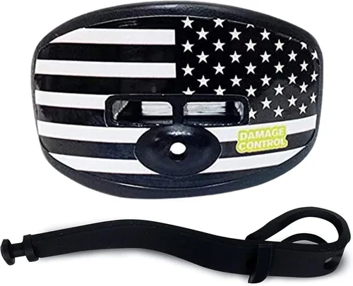 DAMAGE CONTROL Protector Bucal Pacifier – Protector bucal de fútbol americano con correa para casco, protege los dientes, la mandíbula y la boca –