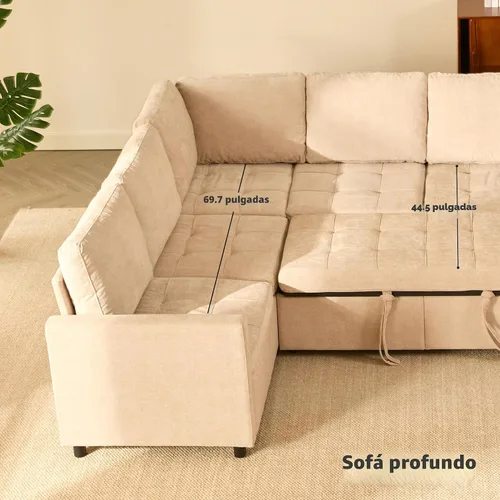 Miniatura 5 de Sofá cama modular de 107 pulgadas, juego de piezas modulares con cama extraíble, sofá modular en forma de U con almacenamiento, sofás de asiento