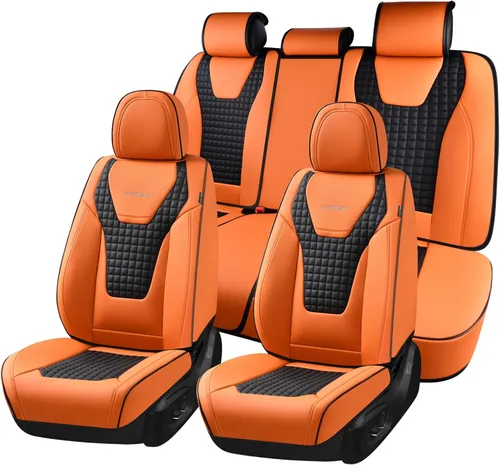 Miniatura 25 de Coverado Fundas de asiento de automóvil, juego completo de fundas de asiento de cuero sintético, fundas protectoras de asiento de lujo, ajuste Rojo