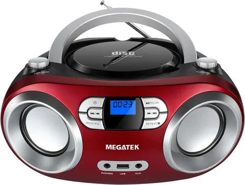 Miniatura 11 de MEGATEK Boombox reproductor de CD portátil con radio FM, Bluetooth y puerto USB, sonido estéreo claro, compatible con CD-R/RW y MP3, entrada