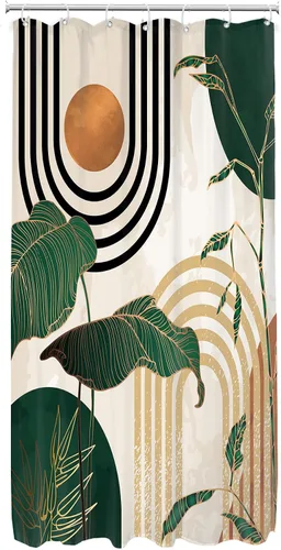 Miniatura 6 de Glawry Cortina de ducha de estilo bohemio de mediados de siglo, 36 pulgadas de ancho x 72 pulgadas de largo, diseño abstracto, retro, tropical