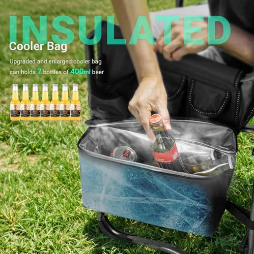 Miniatura 4 de Overmont Silla de campamento ligera de gran tamaño, portátil, cómoda, resistente, plegable, con mesa auxiliar y bolsa enfriadora para campamento