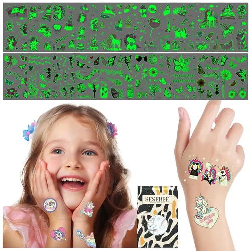 200 tatuajes de mariposa luminosos para niños, con temática de unicornio y mariposa, tatuajes temporales para niños, tatuajes temporales que brillan