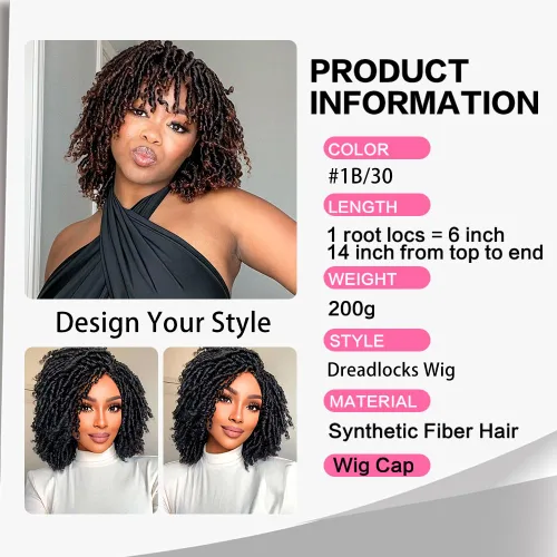 Miniatura 3 de Pelucas de rastas cortas de 6 pulgadas para mujeres y hombres negros con clips, pelucas trenzadas sintéticas con rizos postizos, rizos Afro, rizos