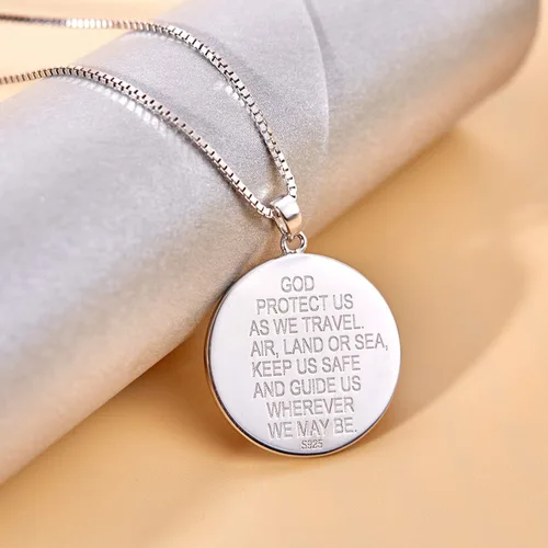 Miniatura 4 de YL Collar de San Cristóbal de plata de ley 925 grabado personalizado medallón protector religioso antiguo colgante de talismán medallaencajadoocket