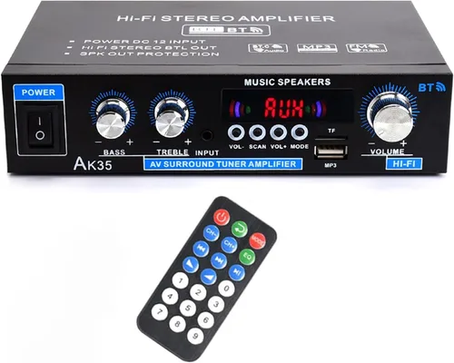 AK35 Amplificador Estéreo de Audio para el Hogar Bluetooth 5.0 Máx 200W 2.0 Canales Mini Amplificador Receptor Estéreo para Coche, Fiesta en Casa,