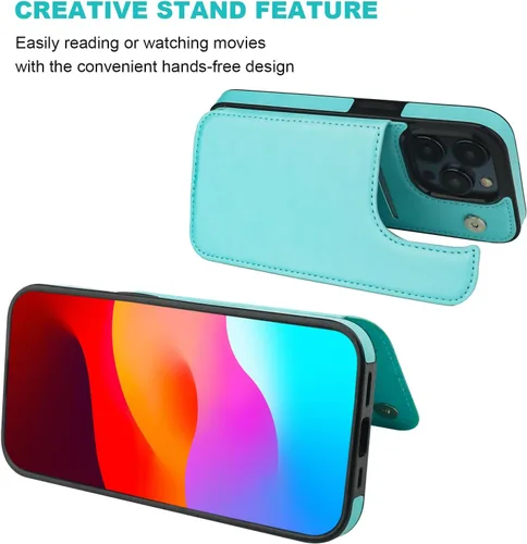 Miniatura 5 de ONETOP Funda tipo cartera compatible con iPhone 15 Pro con soporte para tarjetas, funda de piel sintética con ranuras para tarjetas, doble cierre