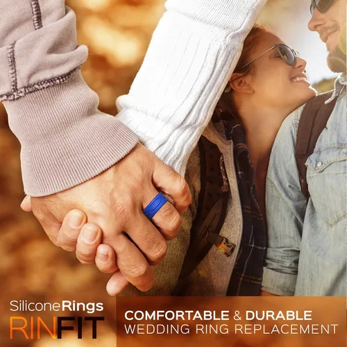 Miniatura 6 de Rinfit Anillos de silicona para mujeres y hombres, juegos de anillos de boda de silicona para él y ella, anillos de boda de goma de diseño