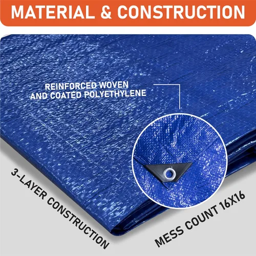 Miniatura 4 de Olympia Tools - Lona ligera de 0.236 in con ojales de metal y bordes reforzados, lona impermeable y resistente a los rayos UV, color azul, 8 x 10