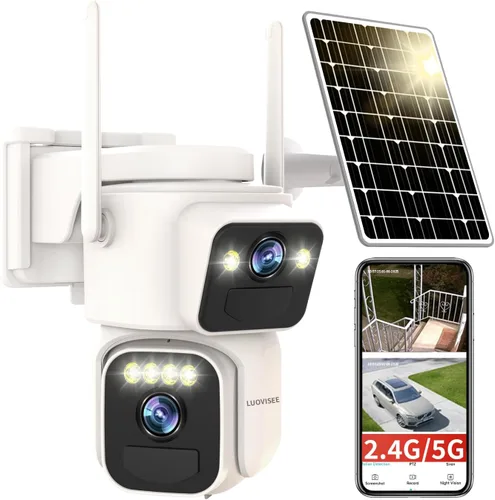 Luovisee Cámaras de seguridad solares inalámbricas para exteriores, cámaras WiFi 2.4G/5G para seguridad del hogar, zona de movimiento PTZ de doble
