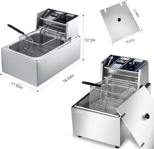Miniatura 4 de Freidora eléctrica con cesta y tapa, freidora de aceite de encimera de acero inoxidable, limitador de temperatura y protección contra sobrecorriente