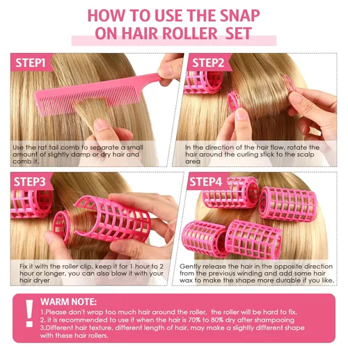 Miniatura 3 de Syhood 12 Piezas Rodillos de Cabello de Plástico para Mujeres Juego de Rizadores de Tamaño Grande Clips de Rodillo a Presión con Peine de Cola