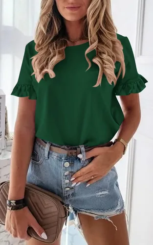 Miniatura 4 de PRETTYGARDEN Camiseta de manga corta con cuello redondo liso para mujer