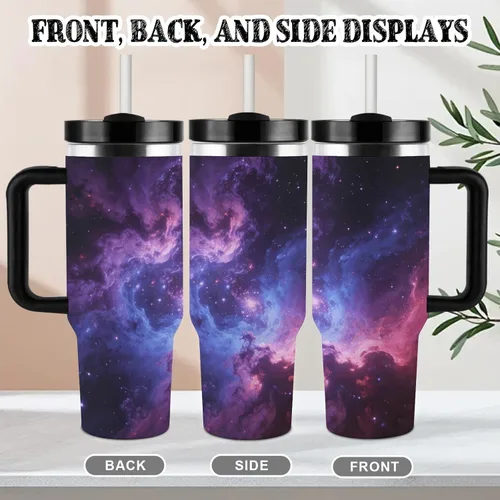 Miniatura 5 de Cosmic Nebula Travel Coffee Tumbler Stainless Steel,Coffee Mug with Lid & Straw,Cup with Handle,Large Capacity,Double Wall Vacuum Leak Proof Ice