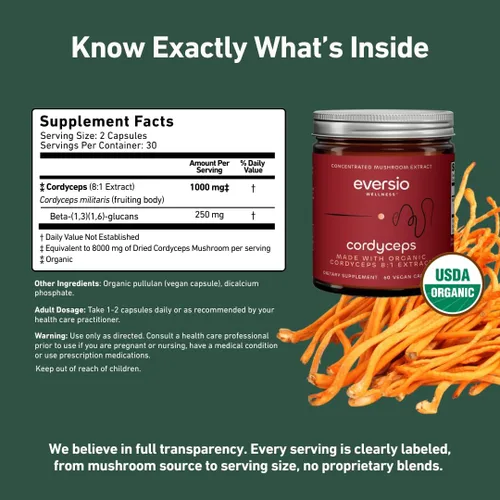 Miniatura 3 de Cápsulas Cordyceps orgánicas – Extracto de Cordyceps Militaris 8:1, 500 mg por cápsula – Suplemento de hongos para energía, resistencia y apoyo al