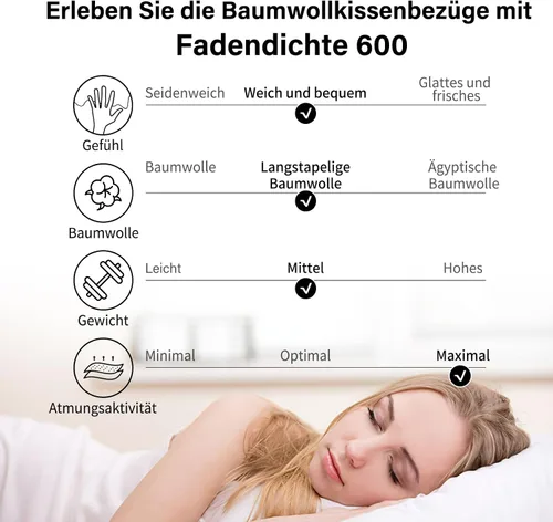 Miniatura 25 de Warmstar Juego de 2 fundas de almohada de algodón de tamaño estándar, fundas de almohada de 600 hilos de 20 x 26 pulgadas, fundas de almohada