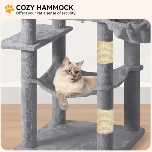 Miniatura 4 de YITAHOME Árbol para gatos de 64.5 pulgadas, casa para gatos de varios niveles, muebles de condominio grande para gatos con hamaca percha, postes