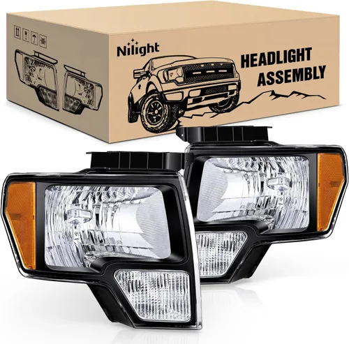 Nilight 2009 2010 2011 2012 2013 2014 F150 Conjunto de faros delanteros negro carcasa ámbar esquina transparente lente conductor y pasajero lado