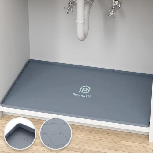 Tapete para debajo del fregadero, bandeja de silicona para gabinete de cocina de 34 x 22 pulgadas, impermeable y flexible para debajo del fregadero