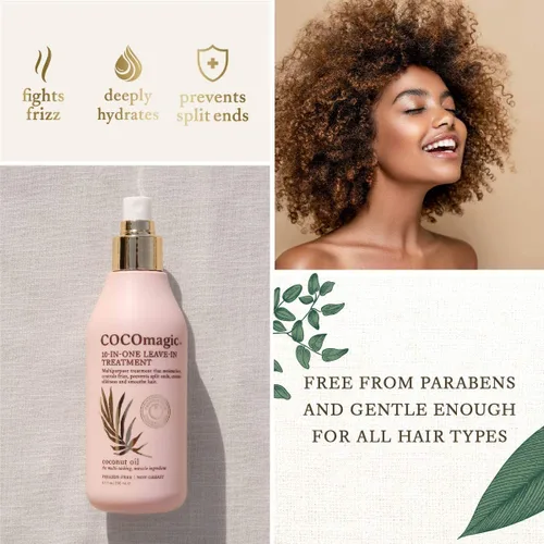 Miniatura 4 de Cocomagic Tratamiento capilar sin enjuague 10 en 1 con aceite de coco, hidrata, desenreda, previene el encrespamiento, suaviza y crea sedosidad