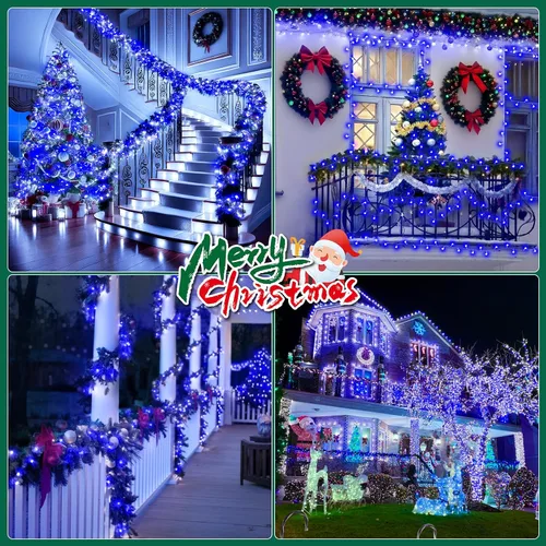 Miniatura 7 de Cadena de luces de Navidad para exteriores, 125 pies con 350 luces LED, 8 modos y función de temporizador con memoria, luces de hadas parpadeantes