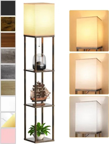 Miniatura 11 de Lámpara de pie con estantes para sala de estar blanca, lámpara de pie con estante con bombilla LED de 3 CCT, lámpara de columna de pie de esquina
