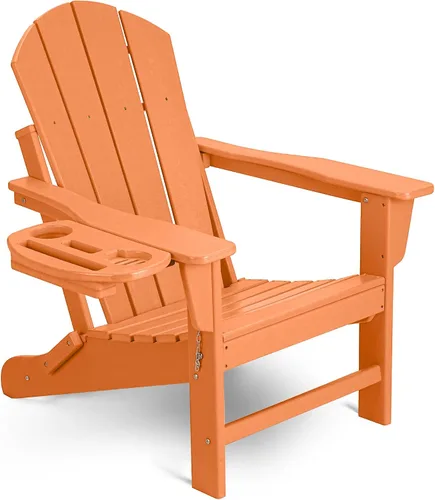 Miniatura 75 de NAVINE Juego de 2 sillas Adirondack plegables de polietileno de alta densidad con portavasos multifuncional, resistente a la intemperie, para Blanco
