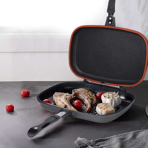 Miniatura 3 de Sartén abatible de doble cara para parrilla, utensilios de cocina, utensilios de cocina, sartén antiadherente, sartén de doble cara para uso