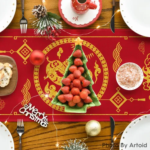 Miniatura 4 de Artoid Mode Camino de mesa de dragón del zodiaco chino 2025, feliz año nuevo, festival de primavera, invierno, cocina, comedor, decoración
