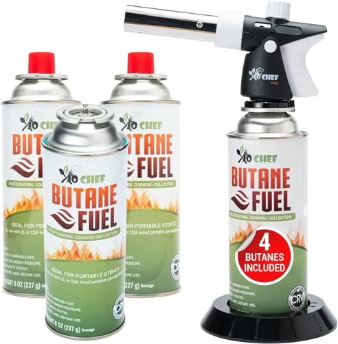Jo Chef Encendedor de butano profesional, antorcha de cocina, encendedor de llama ajustable recargable con bloqueo de seguridad para barbacoa,