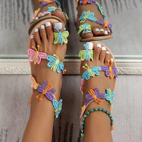 Miniatura 3 de Hbeylia Butterfly Flat Sandals for Women Ladies Fashion Casual Bohemia Elegant Gladiator Sandals Jewelry Toe Ring Dressy Slip On Sandals for Bride