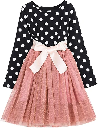 Miniatura 2 de Vestido de fiesta con tutú NNJXD para niña, con lunares, volantes con varias capas, de manga larga