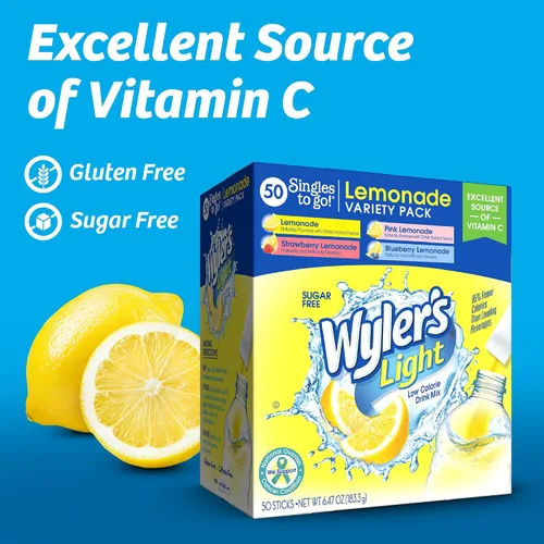 Miniatura 4 de Wyler's Light Paquetes de polvo Singles to Go, mezcla de bebida de agua, paquete variado de 40 unidades, limonada rosa, fresa y arándanos, sin