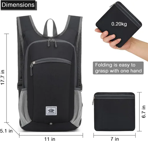 Miniatura 2 de Esup Mochila de senderismo ligera de 15L Mochila de viaje pequeña plegable Mochila de camping plegable para mujeres y hombres (negro)