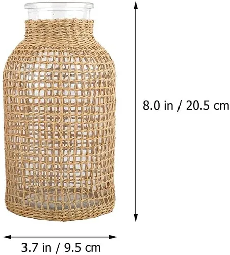 Miniatura 5 de DOITOOL Juego de jarrón de cristal con cubierta de ratán, jarrón de mimbre para decoración del hogar, jarra decorativa bohemia