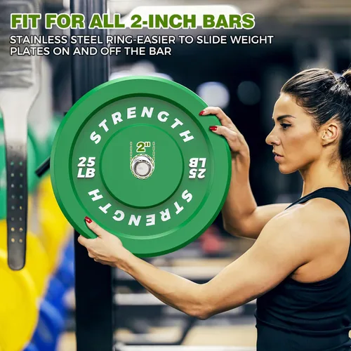 Miniatura 7 de XDDIAS Juego de discos olímpicos coloridos de 2 pulgadas, juego de discos de peso olímpico de goma de color de alto rebote, ideal para gimnasio