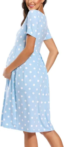 Miniatura 5 de BBHoping Vestido de maternidad casual a rayas para mujer, manga corta y 34, longitud hasta la rodilla, ropa de embarazo para baby shower