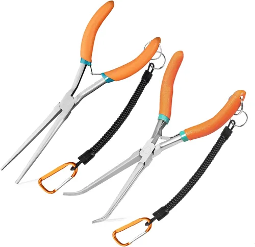 Miniatura 9 de Alicates de punta de aguja extra largos para hacer joyería de 7 pulgadas con mandíbula dentada, herramienta removedora de anzuelos de pesca