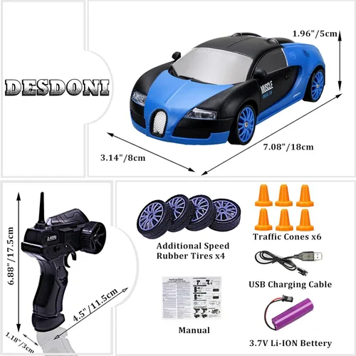 Miniatura 6 de Coche de control remoto RC Drift Car 2.4GHz escala 1:24 4WD de alta velocidad RC Vehículo con luces LED, baterías y neumáticos a la deriva, autos
