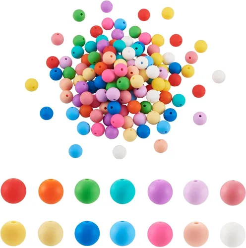 140 cuentas redondas de silicona de 0.315 pulgadas (0.354 in), cuentas de goma de colores surtidos, cordones para llavero, cuentas espaciadoras a