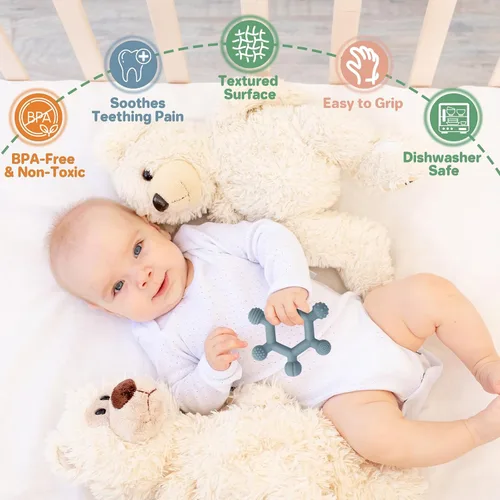Miniatura 3 de Meartchy Paquete de 3 juguetes de dentición para bebés, juguetes de silicona sin BPA, alivio de la dentición, juguete masticable para bebés de 6 a