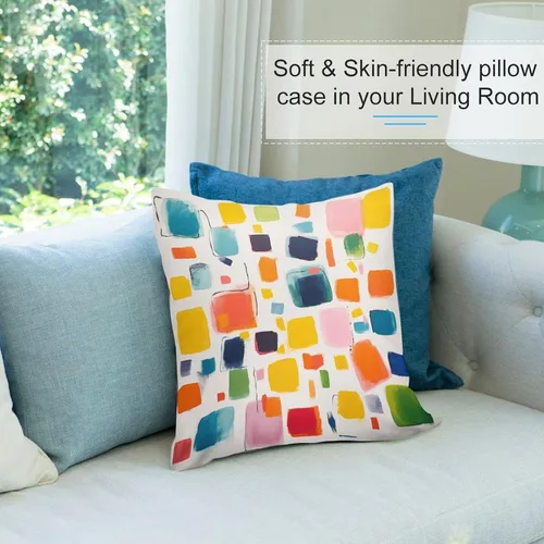 Miniatura 8 de Almohadas grandes para cama, fundas de almohada abstractas coloridas con patrón de rayas verticales, fundas de almohada cuadradas suaves, fundas