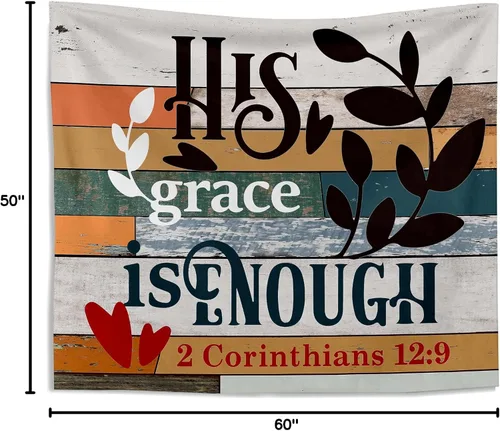Miniatura 5 de Knibeo Tapiz cristiano con texto bíblico 2 Corintios 12:9 His Grace is Enough - Tapices religiosos para colgar en la pared, decoración para el hogar