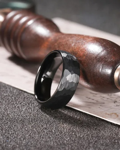 Miniatura 3 de Three Keys Jewelery - Anillos de tungsteno martillado para hombres y mujeres, 0.157pulgadas, 0.236pulgadas, 0.315pulgadas, negro cepillado, alianza