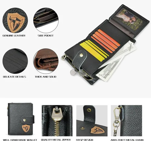 Miniatura 4 de Genuino caballo loco cuero viaje regalo moneda bolsillo tarjeta caso largo organizador cadena Rfid monedero con broche para hombres hombres 1803