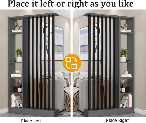 Miniatura 4 de Divisor de habitación de piso a techo con estantes, pantalla de división independiente, muebles divisores de habitación de estilo industrial