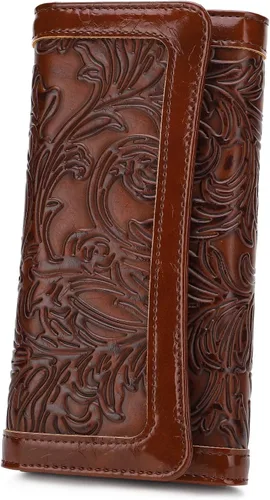 Miniatura 6 de MEITRUE Cartera de cuero para mujer, con bloqueo RFID, triple pliegue, con relieve, soporte para tarjetas, organizador de chequera para teléfono