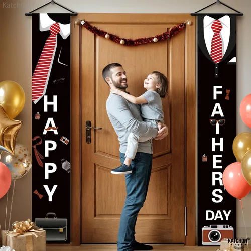 Miniatura 5 de Banner negro para puerta del día del padre, 72 x 12 pulgadas, paquete de 2 Corbata feliz día del padre para decoraciones feliz del día del padre
